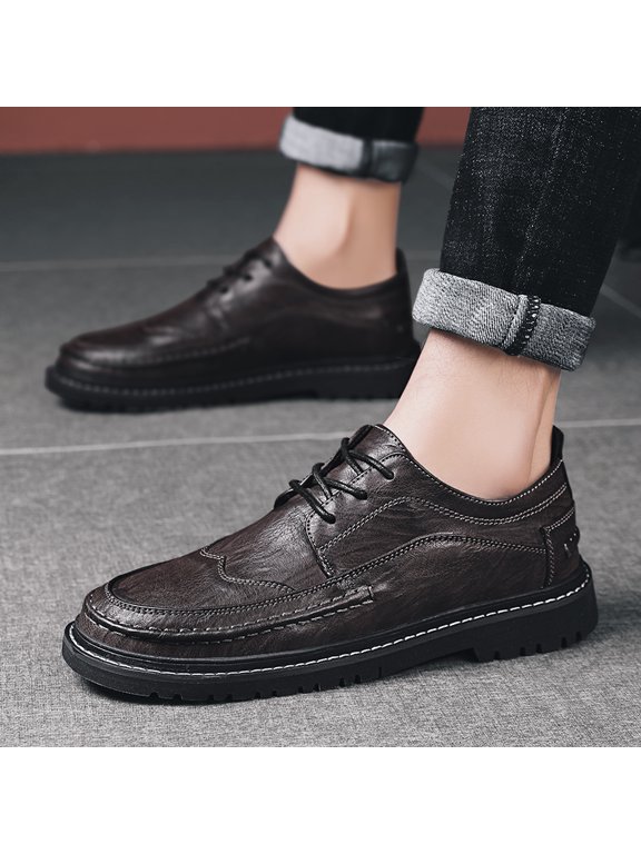 Soft Matte Leather Casual Dress Shoes Thick Block Heel Shock Absorbing Midsole For Office & Daily Street Wear
