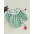 thumbnail image 3 of ZINTAOZT Newborn Baby Girls Christmas Clothes Plaid Bubble Romper Long Sleeve Smocked Jumpsuit One Piece Bodysuit Outfit, 3 of 8