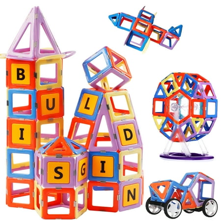Magblock 120 Pcs Big Building Blocks with Ferris and Letters Preschool Learning Toy Gift Set