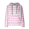 thumbnail image 5 of Women's Plaid Print/Color Block Hoodies Plus Size Waffle Drawstring Long Sleeve Casual Loose Pockets Pullover Tops(Hot Pink,XXXL), 5 of 6