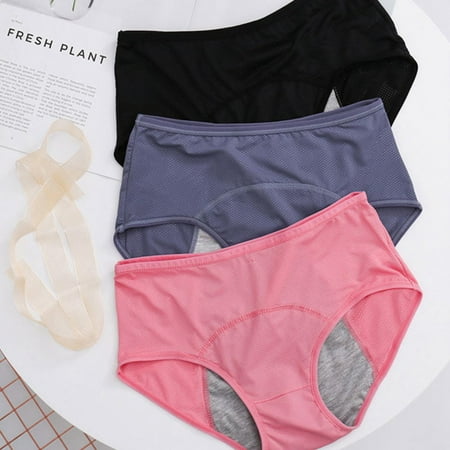 

3pcs Women Panties Breathable Cotton Briefs Menstrual Period Leak-Proof Panties Female Loose Underpanties Full Cover Briefs Elastic Waist Stretch Panties Lady Sanitary Panties