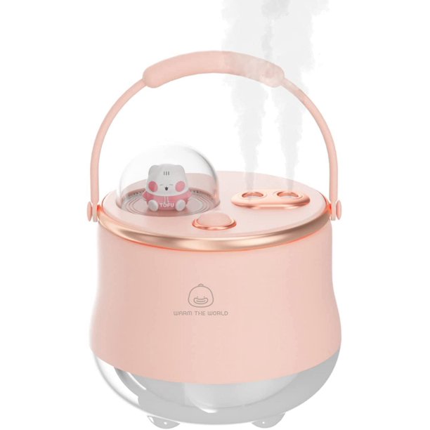 Humidificador portátil mini de 400 ml con pulverizador doble ajustable, ideal para habitación infantil, oficina y hogar, color rosa.