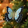thumbnail image 3 of Set of 3 Christmas Butterfly Clip Mesh Gauze Hanging Ornament, for Tree Decoration Holiday Festival Home Display Blue, 3 of 3