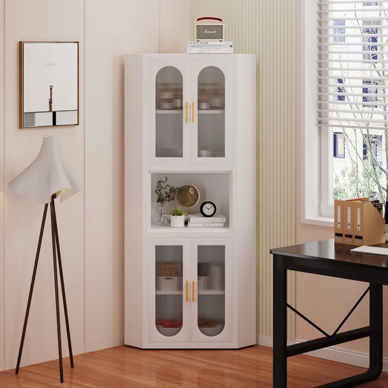 Ero Metal Corner Storage Cabinet with Acrylic Glass Doors and Shelves
