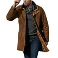 thumbnail image 2 of WTOBBY Men's Long Work Jacket with Button Pockets, Solid Color Casual Coat, Loose Fit Durable Outerwear for Outdoor and Everyday Practical Use,Brown L, 2 of 6