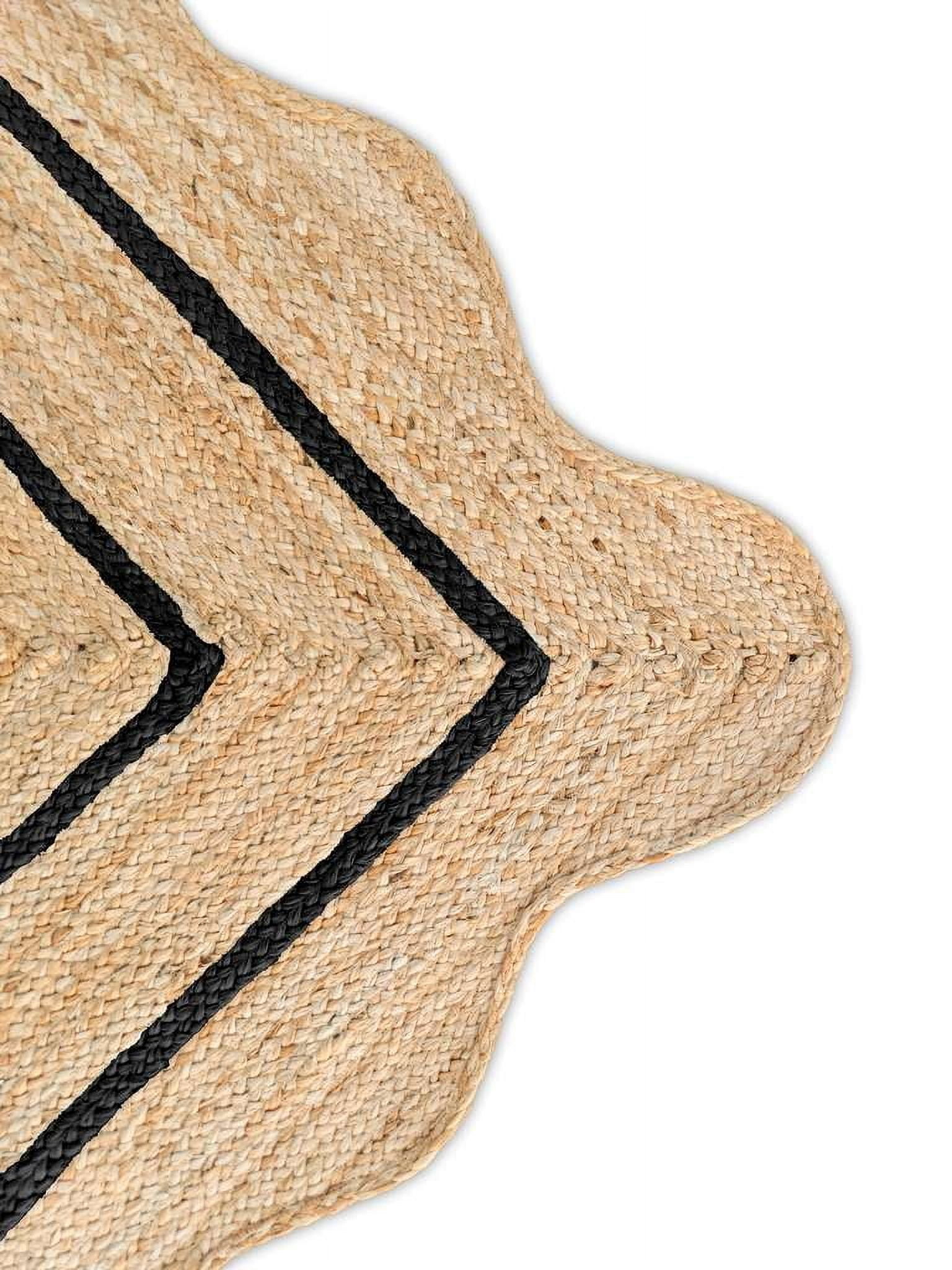 Vintage Jute Area Rug Decor Braided Rectangular Scalloped Vintage Carpet with Multi Border Black 2'6" x 10' BY KALVEERA