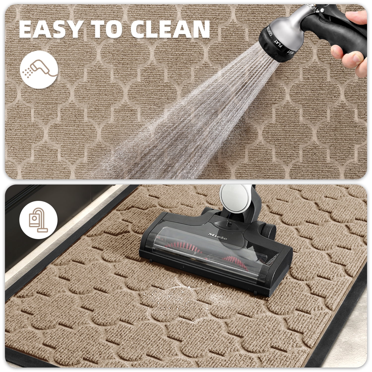 PABUBE Outdoor Door Mat Non Slip Backing Doormat,Low Profile Doormat Entry Rug, Outside Floor Mat for Entryway, Khaki, 24" x 36"