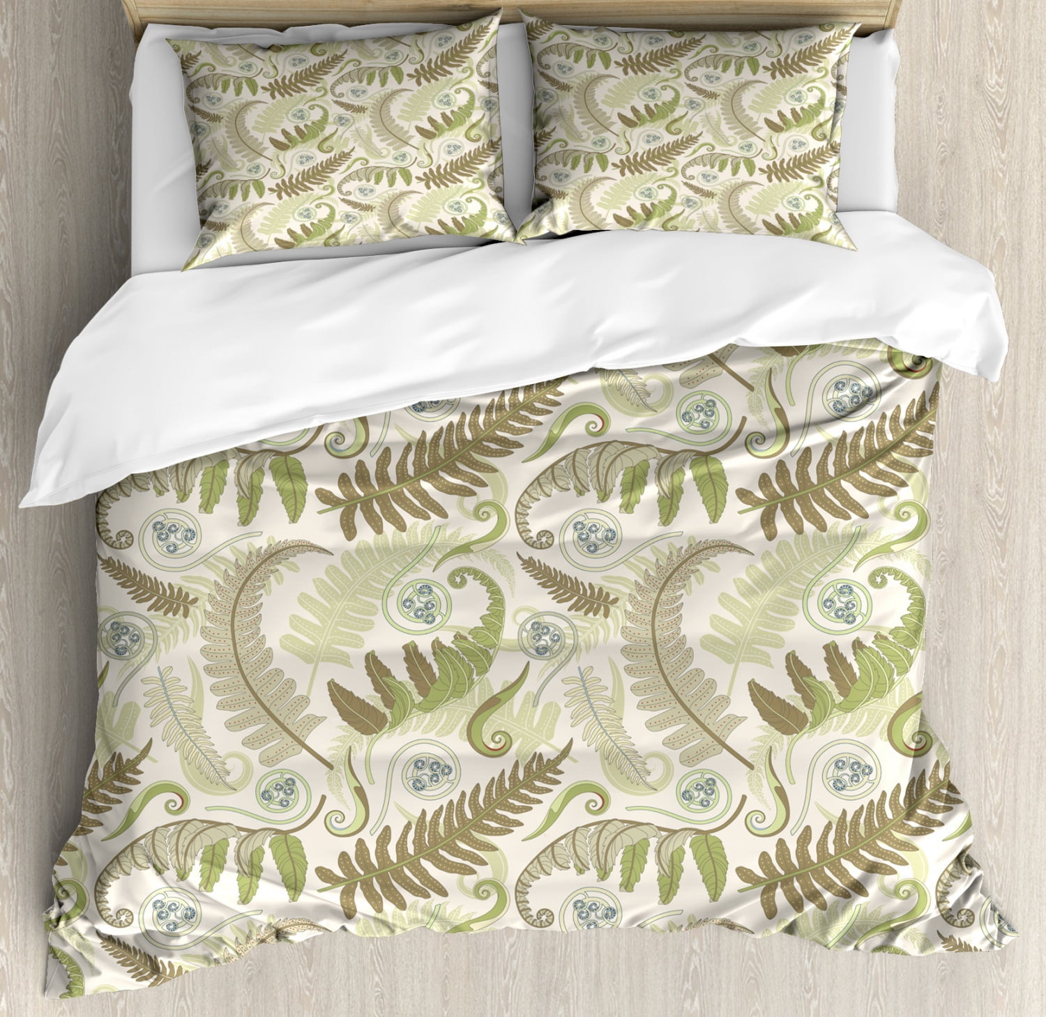 Botany Duvet Cover Set, Fern Leaves Curlicue Botanical Adornments Print