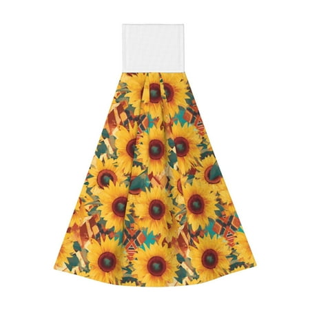 

Zufioo Colorful Bohemian Sunflower Print Coral Fleece Velcro Hand Towel Hangable Absorbent Hand Towel Suitable for Kitchen Bathroom Household Items
