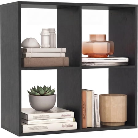 SolaceHue 4-Cube Bookcase Cubby Bookshelf w/Back Guardrail & Anti-Tipping Kits 6-Tier Freestanding Storage Organizer with Shelves Open Back Display Rack for Living Room Study