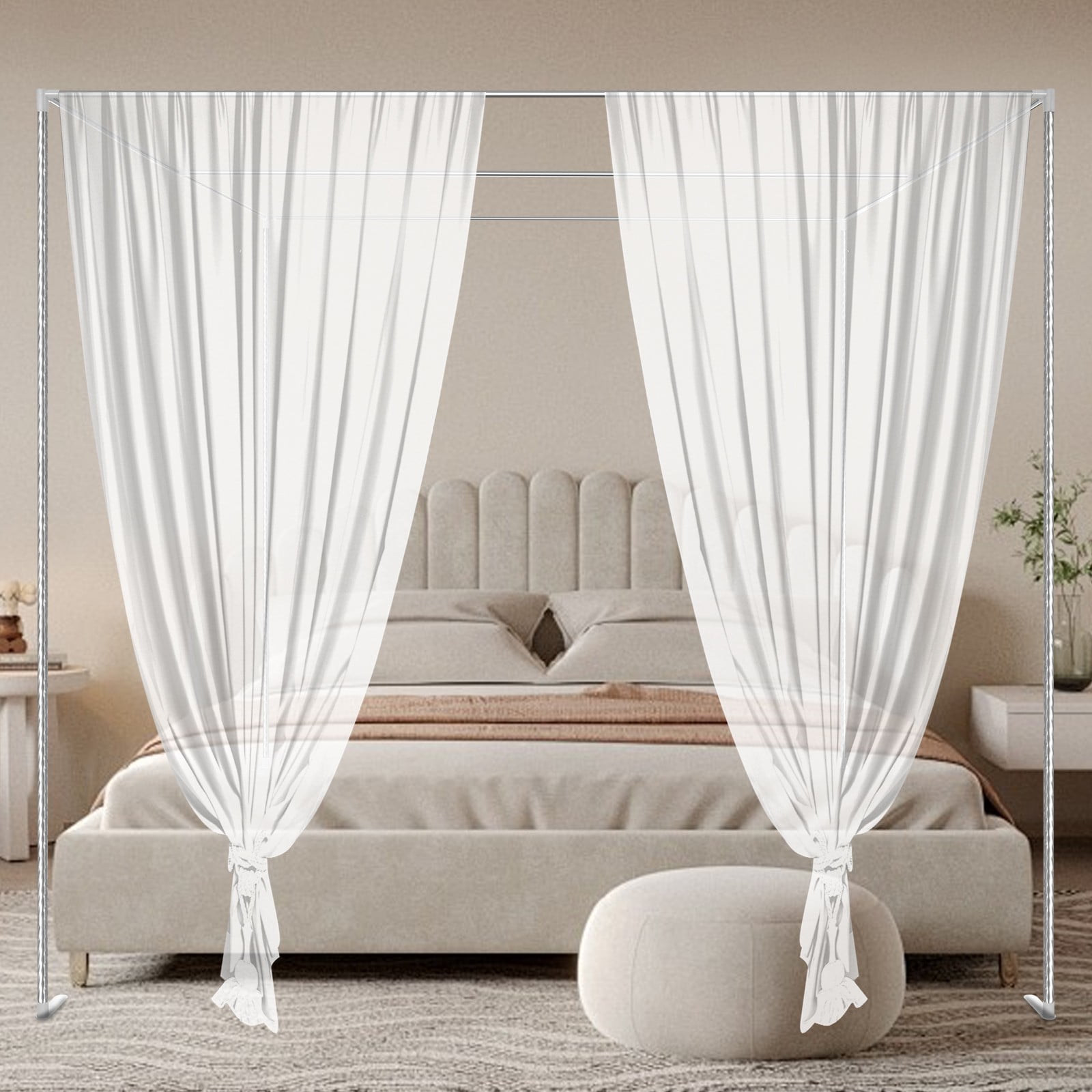 DUYIWAA King Size Metal Canopy Bed Frame 4 Corner Bedding Canopy Frame Post Stainless Steel Mosquito Net Bracket 2*2*2m