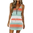 thumbnail image 2 of Women's Summer Dresses V Neck Spaghetti Strap Belt Tie Zip Mini Dress Striped Solid Short Casual Dress with Pockets, 2 of 5