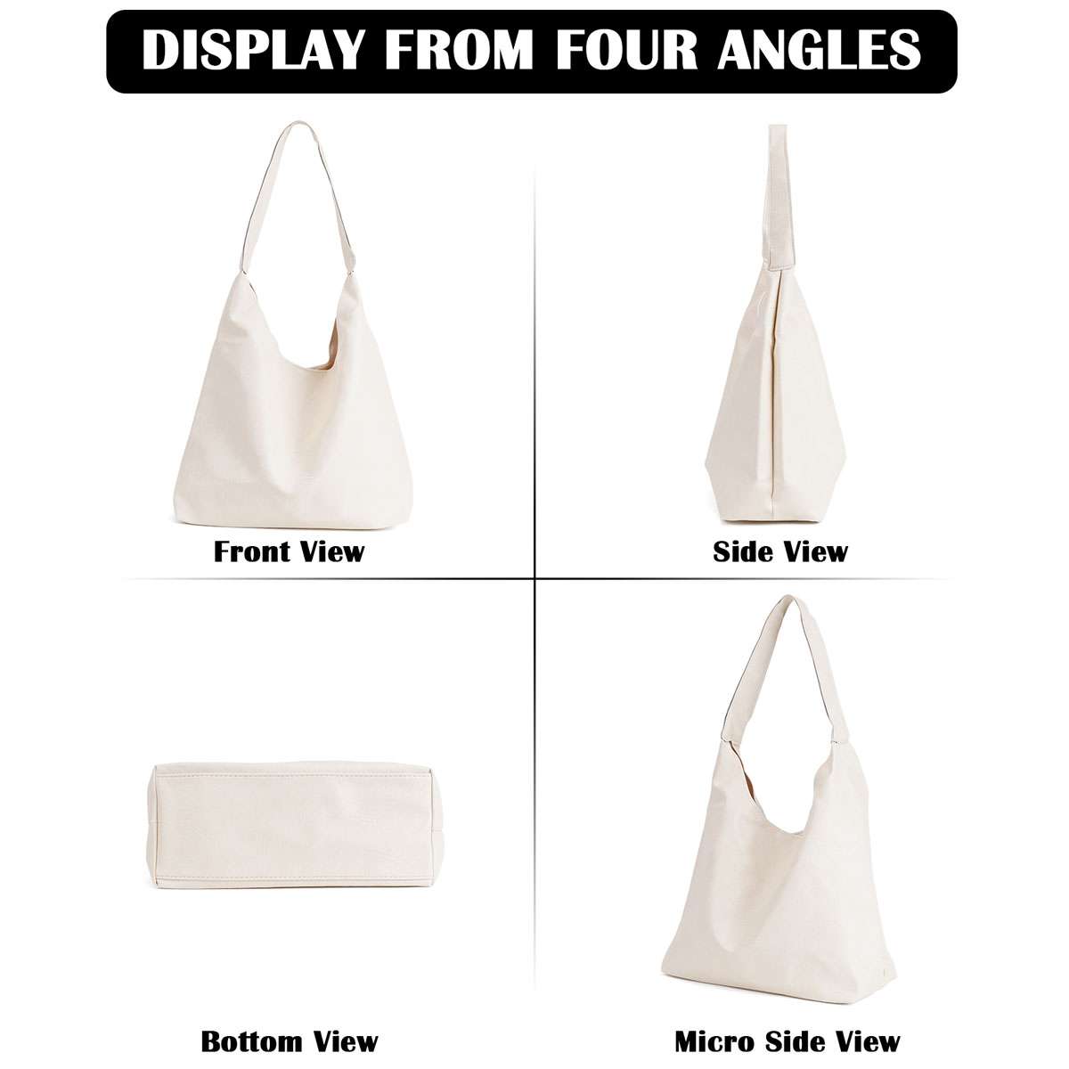 Spencer Retro PU Bags for Women Tote Bag with Purse Slouchy Bag Hobo Handbag Crescent Satchels Shoulder Bag, 2pcs Bag Set, Beige