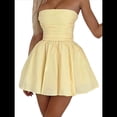 thumbnail image 2 of Robe de Cocktail d'Été pour Femmes Robe Mini à Volants Froncée Jaune TG, 2 of 8