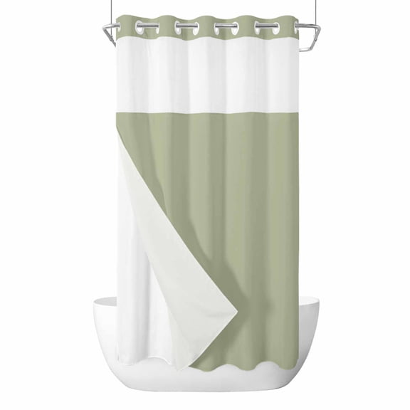 No Hook Shower Curtain, Sage Green Small Shower Curtains with Snap in Liner, Farmhouse Sage Green Decor Waterproof Washable Fabric Bathroom Curtain Sets, 36"W x 72"L