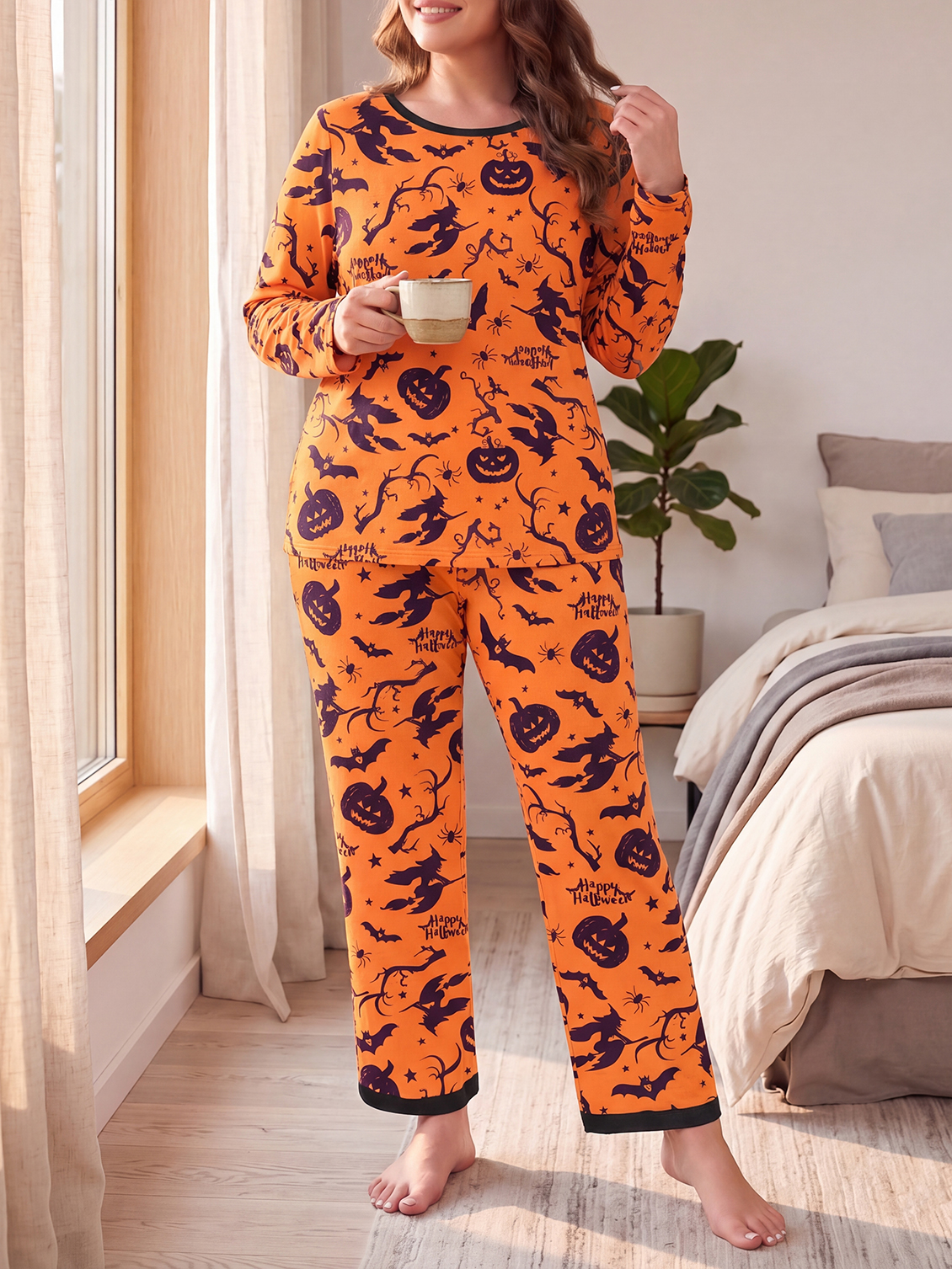 Cueply Women's Plus Size Halloween Pajama Set Long Sleeve photo 3