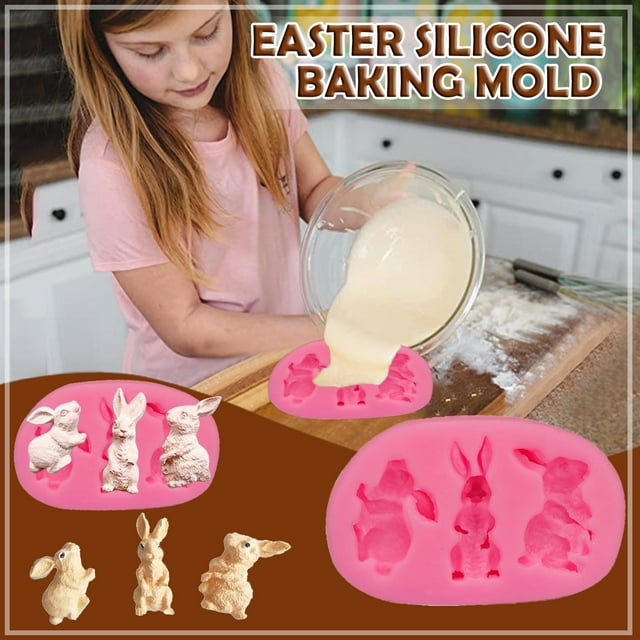 LSLJS Easter Silicone Baking Cake Decoration Rabbit Basket Flower Bunny Eggs, Silicone Molds