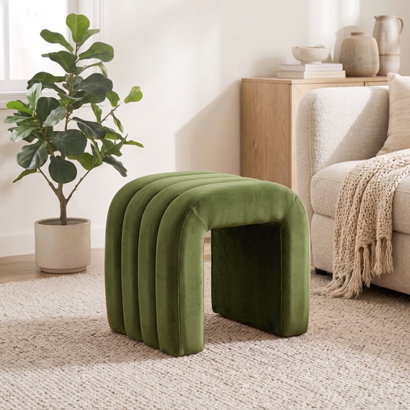 Zesthouse Multi-Functional Ottoman Stool, Tufted Velvet Foot Stools Ottoman for Couch, Modern Vanity Stool for Living Room, Bedroom and Entryway, Green