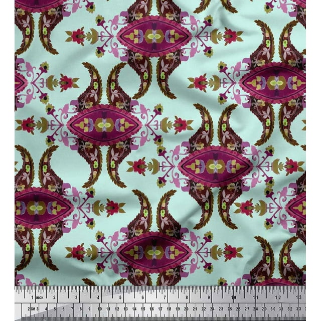 Soimoi Rayon Fabric Leaves & Floral Paisley Print Fabric by Yard 56 Inch Wide