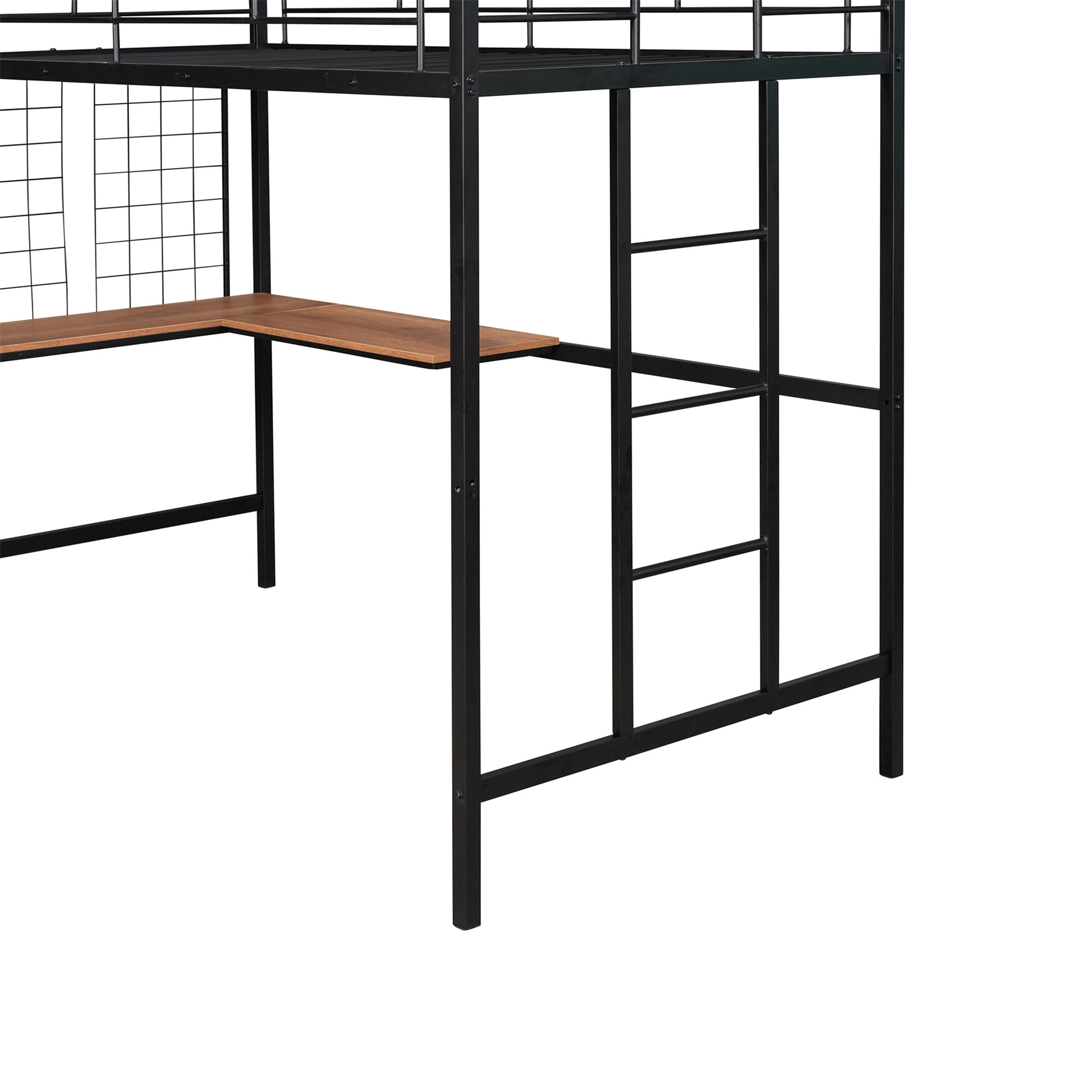 Aukfa Twin Loft Bed with L Shape Desk, Heavy Duty Metal Bed Frame for Kids Teens, Black