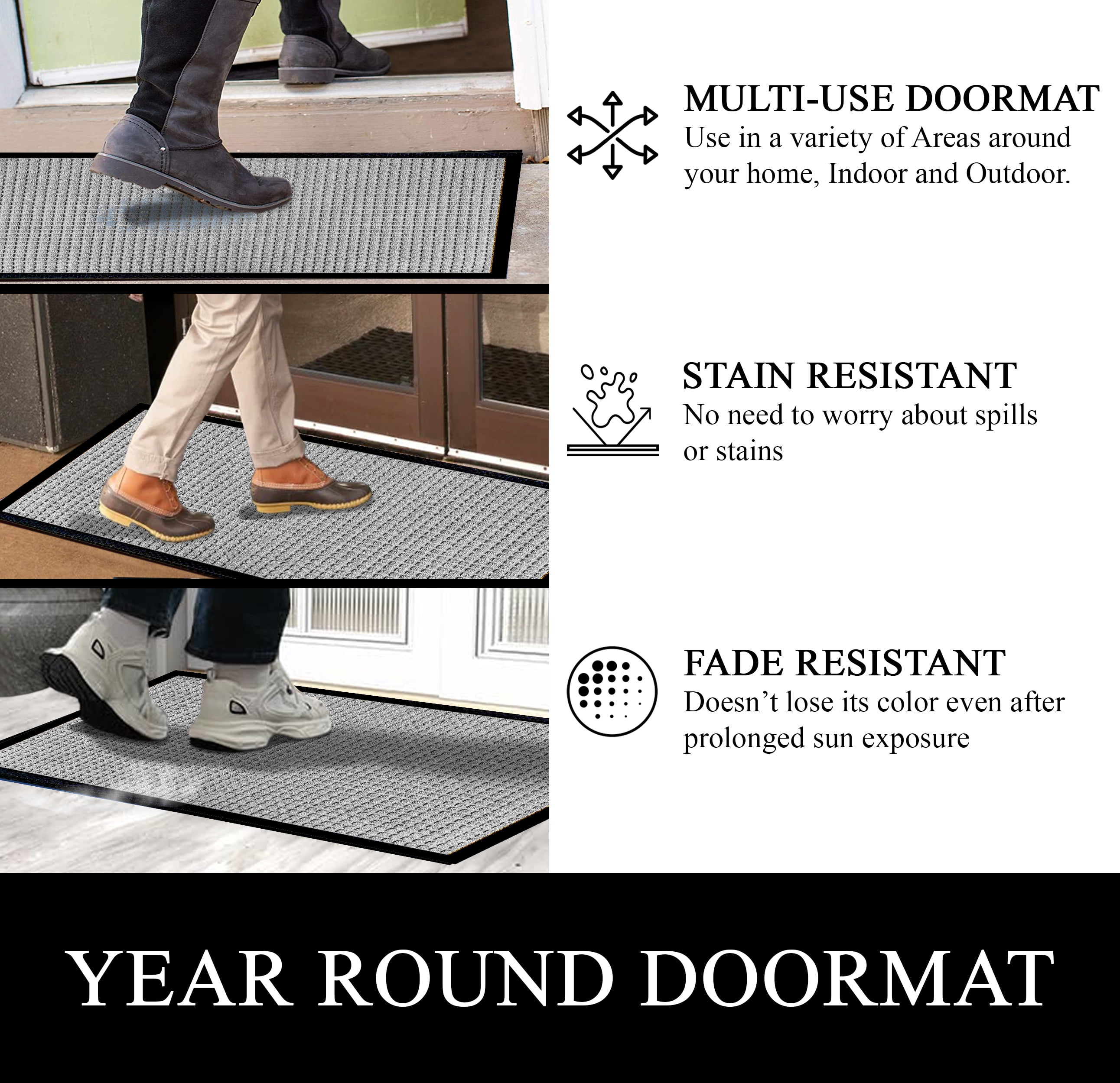 A1HC Indoor Outdoor Mat, Front and Back Entrance Welcome Mats, Front Door Patio Mats 36X60 Inches, Non-Slip Easy Clean Entrance Washable Large Size Doormats, Light Grey