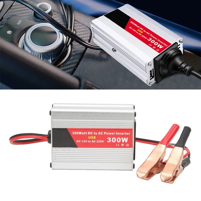 Modified Sine Wave Inverter Peak 300W Car Power Inverter DC 12V to 220V AC Converter for Laptops Cell Phones Lamps Battery Clip Style