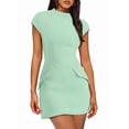 thumbnail image 2 of Robe d'Été pour Femme à Col Montant, Manches Courtes, Mini Robe de Boîte de Nuit, Vert Pâle, m, 2 of 8