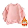 thumbnail image 4 of BLVB Girls Pullover Crewneck Sweatshirt with Ruffle Trim Long Sleeve Cute Solid Tops for Toddler Kids(Pink,5-6 Years), 4 of 6