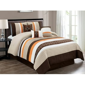 Legacy Decor 7 Pc Burnt Orange Brown And Beige Striped Comforter