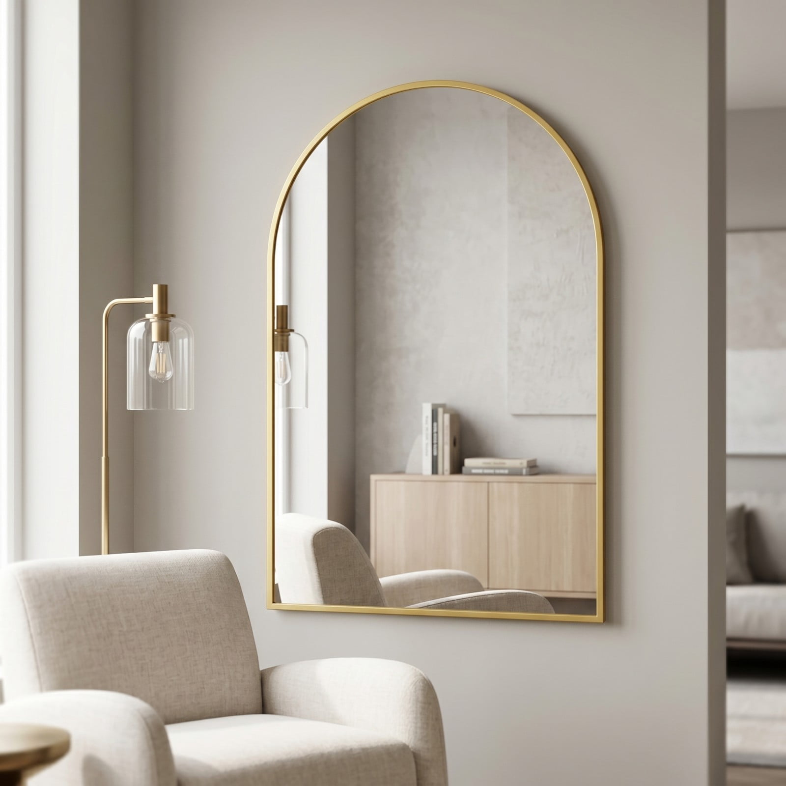 Gleamira 26"x41" Arched Bathroom Mirror Wall Mounted Mirror with Metal Frame, Gold
