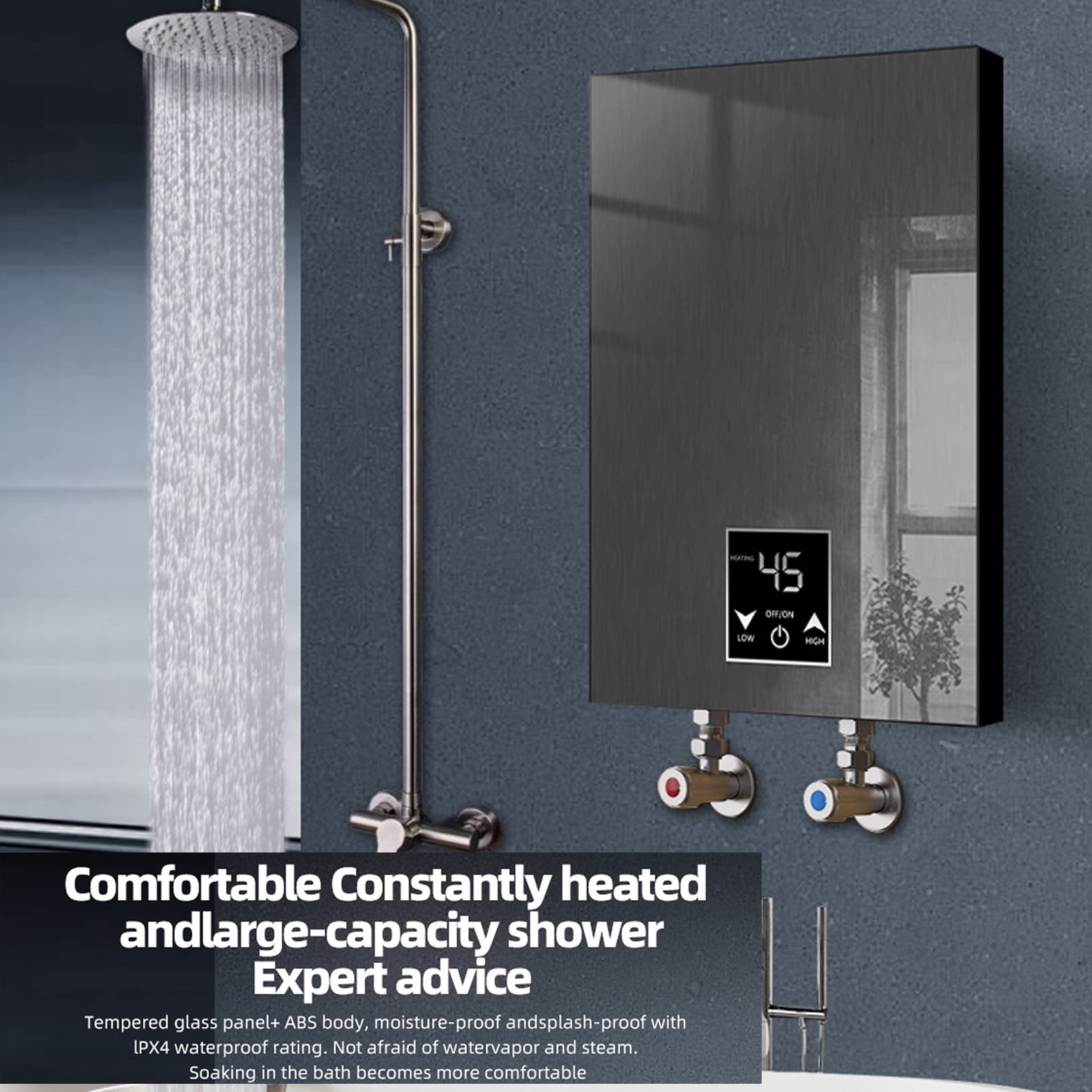 Electric Tankless Water Heater, 3500W Instant Hot Water Heater with Handheld Shower Head  Set, Portable Mini Water Heaters with Digital Display Adjustable Temperature for Bathroom Kitchen, Grey