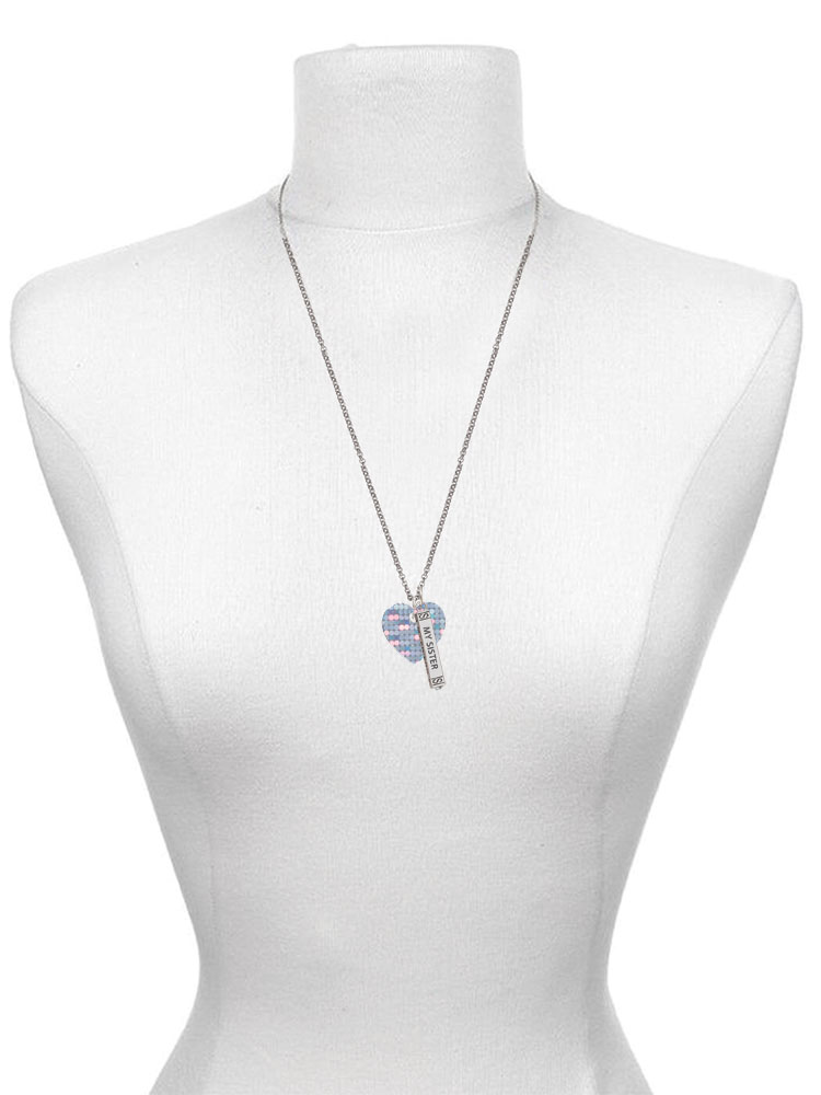 Delight Jewelry Acrylic Small Hologram Heart Silvertone Always My Sister Bar Charm Necklace, 23"