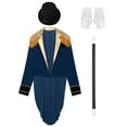 thumbnail image 5 of vastwit Men's Ringmaster Outfits Long Sleeve Open Front Velvet Tailcoat Magician Jacket Dark Blue L, 5 of 6