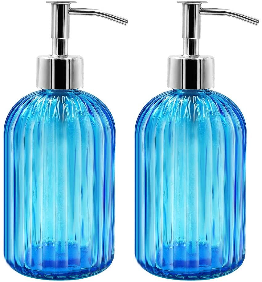 Set of 2 Glass Soap Dispenser. 400 ML Liquid Soap Dispensers with Pump