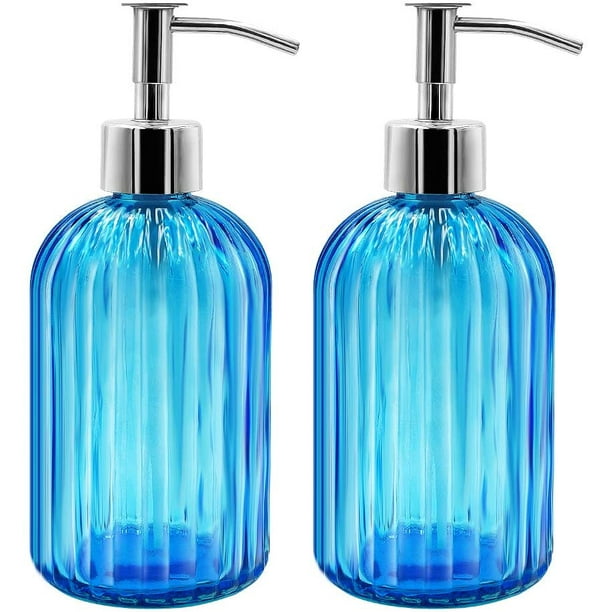 Set of 2 Glass Soap Dispenser. 400 ML Liquid Soap Dispensers with Pump. Refillable Kitchen