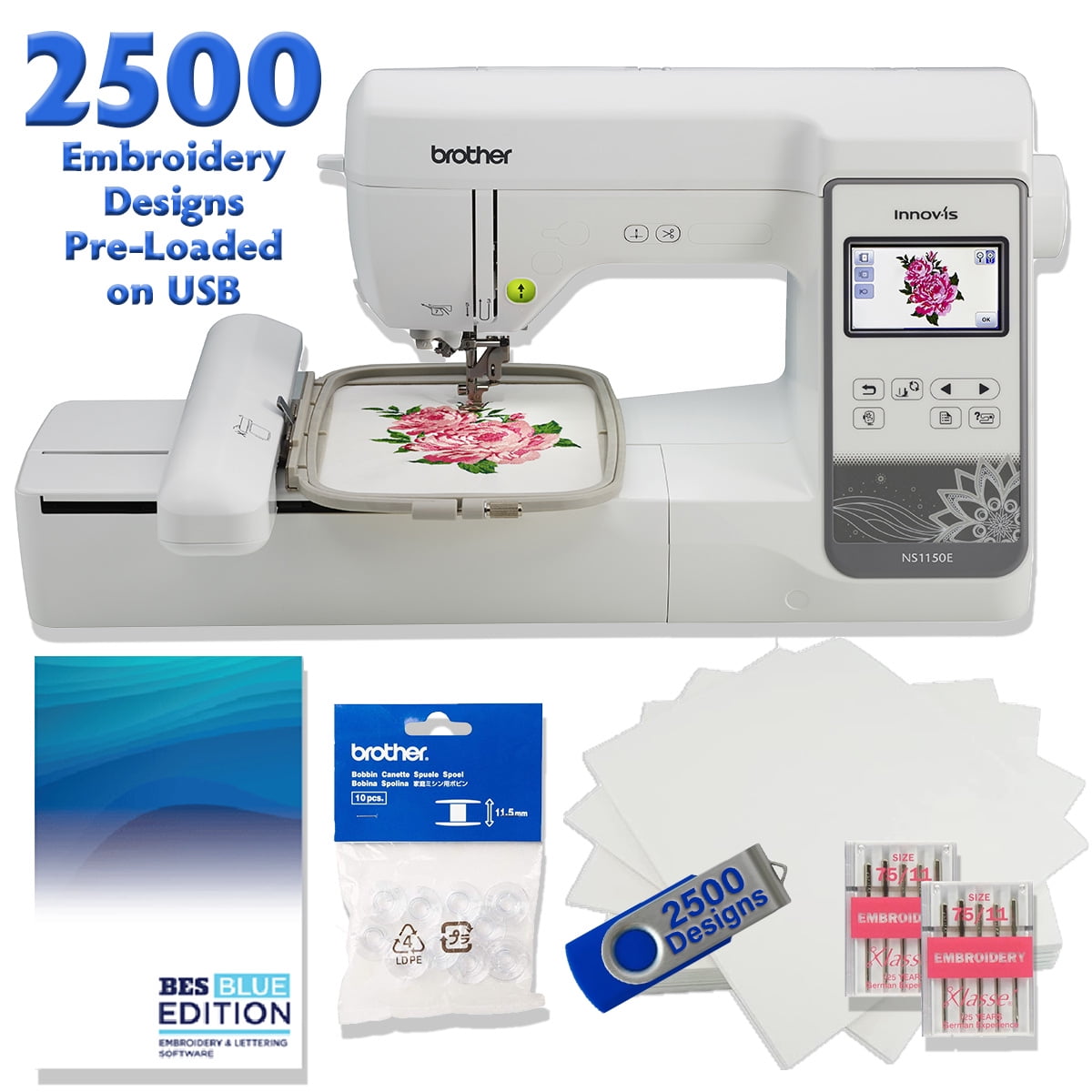 Brother NS1150E Computerized Embroidery Machine with 250 Bonus Bundle
