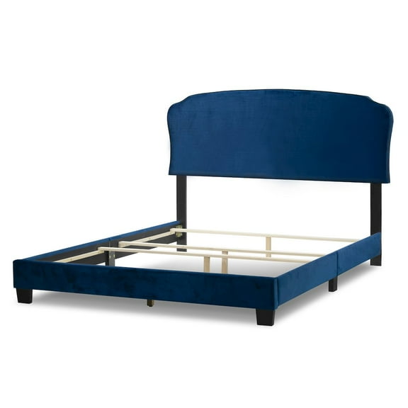 Glamour Home Aric Fabric Queen Bed with Contrasting Piping Accent in Blue