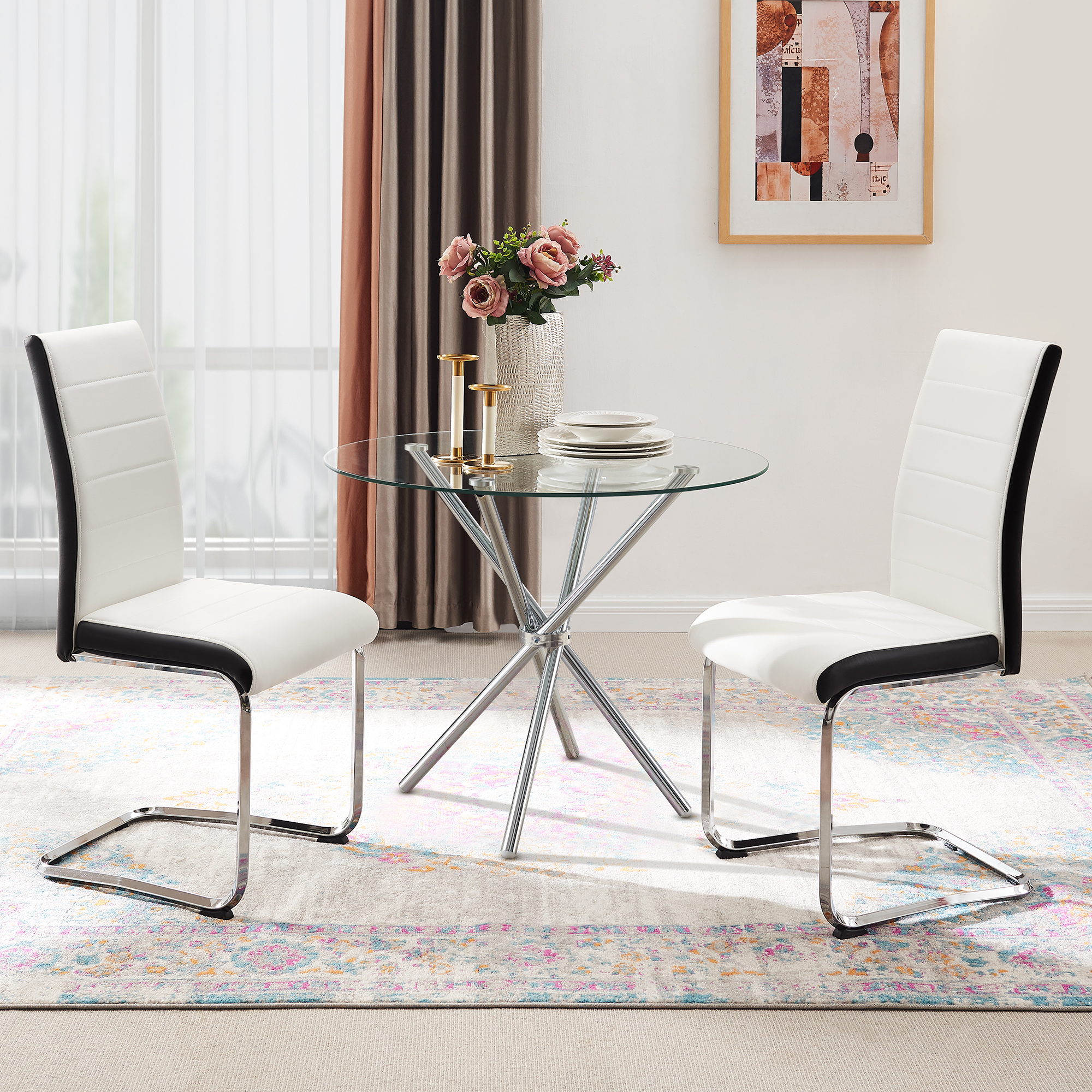 Surmoby Modern 3Piece Dining Table Set for 2 SpaceSaving Round