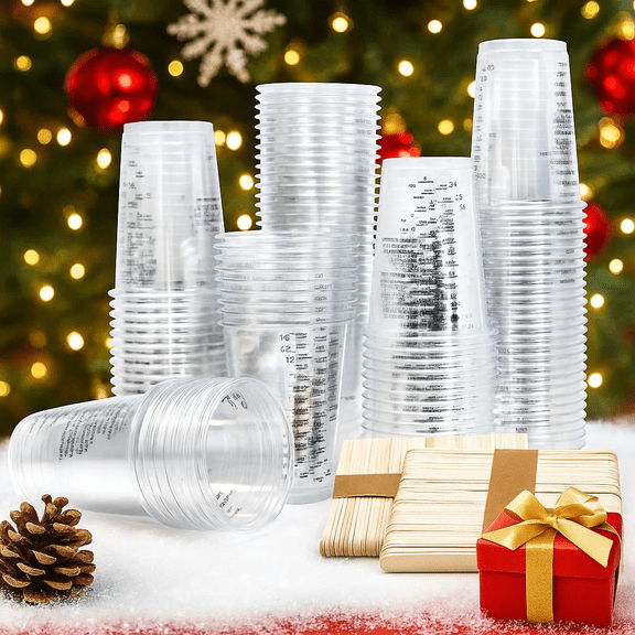 Plastic Measuring Cups, 50pcs 8oz Disposable Mixing Cups With 50pcs Mixing Sticks, Can Be Used For Epoxy Resin, Cooking And Baking, Liquid Measuring, Paint