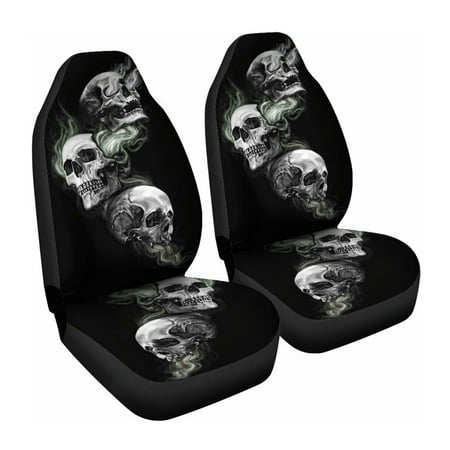 2-Seats/5-Seats Skull Printed Car Seat Covers Car Seat Protector Front Rear Car Seat Cover Car Cushion Protector for Auto Truck SUV Van