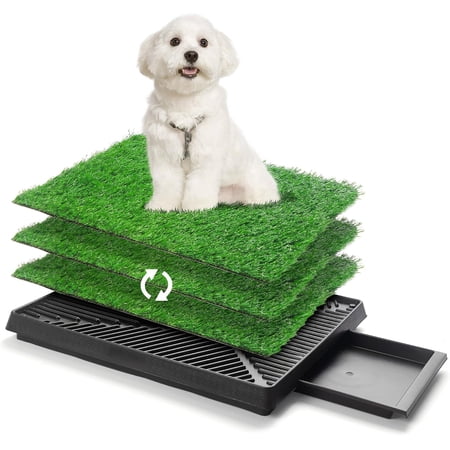 Alpinel 25" x 20" Grass Pad for Dogs with Tray, Washable Indoor Dog Potty with 3PCS Artificial Grass Pads, Portable Dog Grass Pad with Tray for Balcony Apartment, Ideal for Small/Medium Dogs