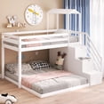 thumbnail image 2 of CLEARANCE! Twin over Full House Roof Bunk Bed with Staircase and Shelves, White, 2 of 9