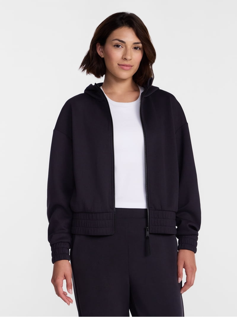 Avia Women's and Women's Plus ScubaKnit Cropped Zip Hoodie, Sizes