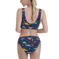thumbnail image 3 of Picia Dinosaur Flowers Women's High Waisted Bikini Scoop Neck Swimsuit Two Pieces Bathing Suit-, 3 of 8