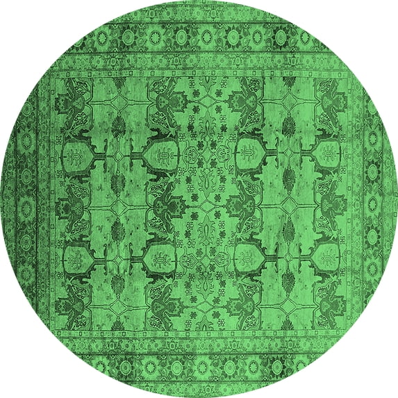 Ahgly Company Indoor Round Oriental Emerald Green Industrial Area Rugs, 6' Round