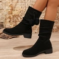 thumbnail image 6 of Women's Mid Calf Boots Fashion Suede Ankle Boots with Comfortable Casual Flat Design for Daily Wear in Autumn and Winter(Color:Black,Size:6.5), 6 of 9