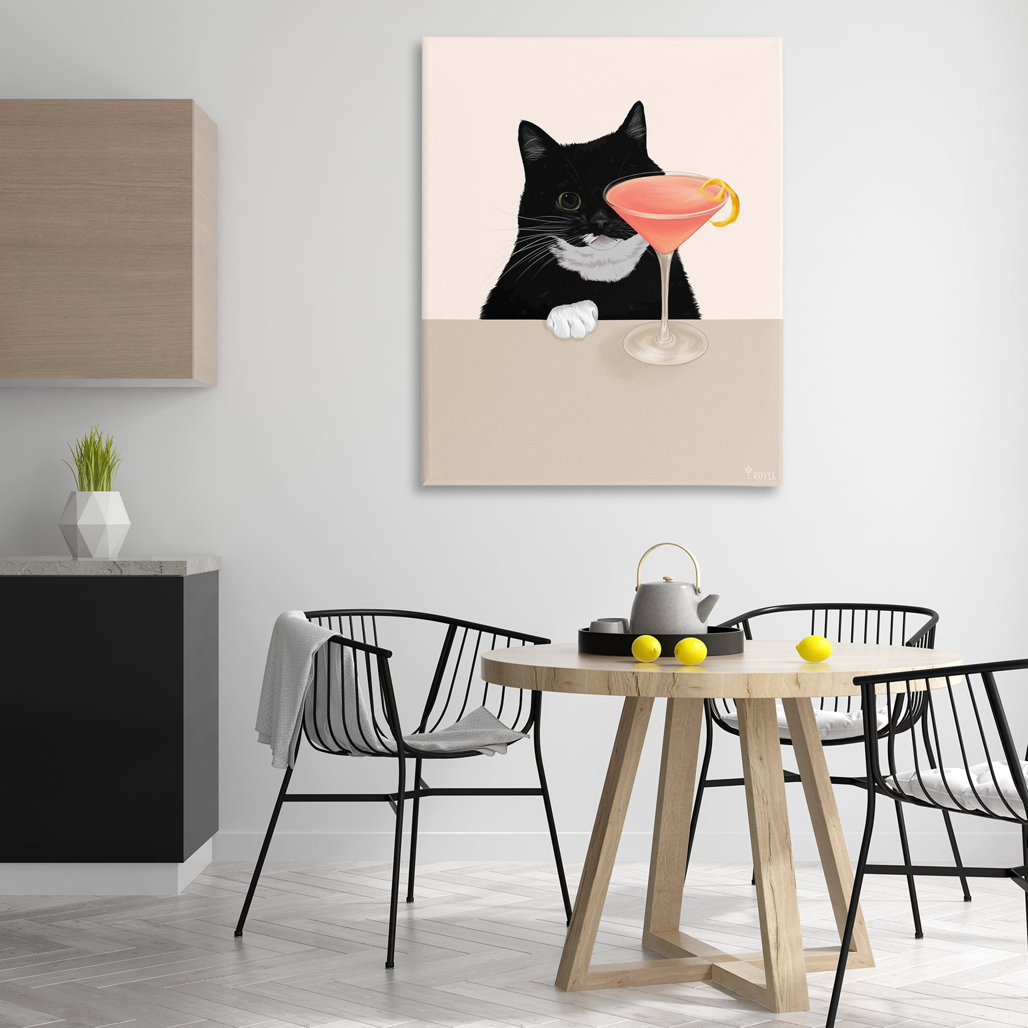 Stupell Industries Cat & Pink Cocktail Food & Beverage Painting Gallery Wrapped Canvas Art Print Wall Art, 36 x 48