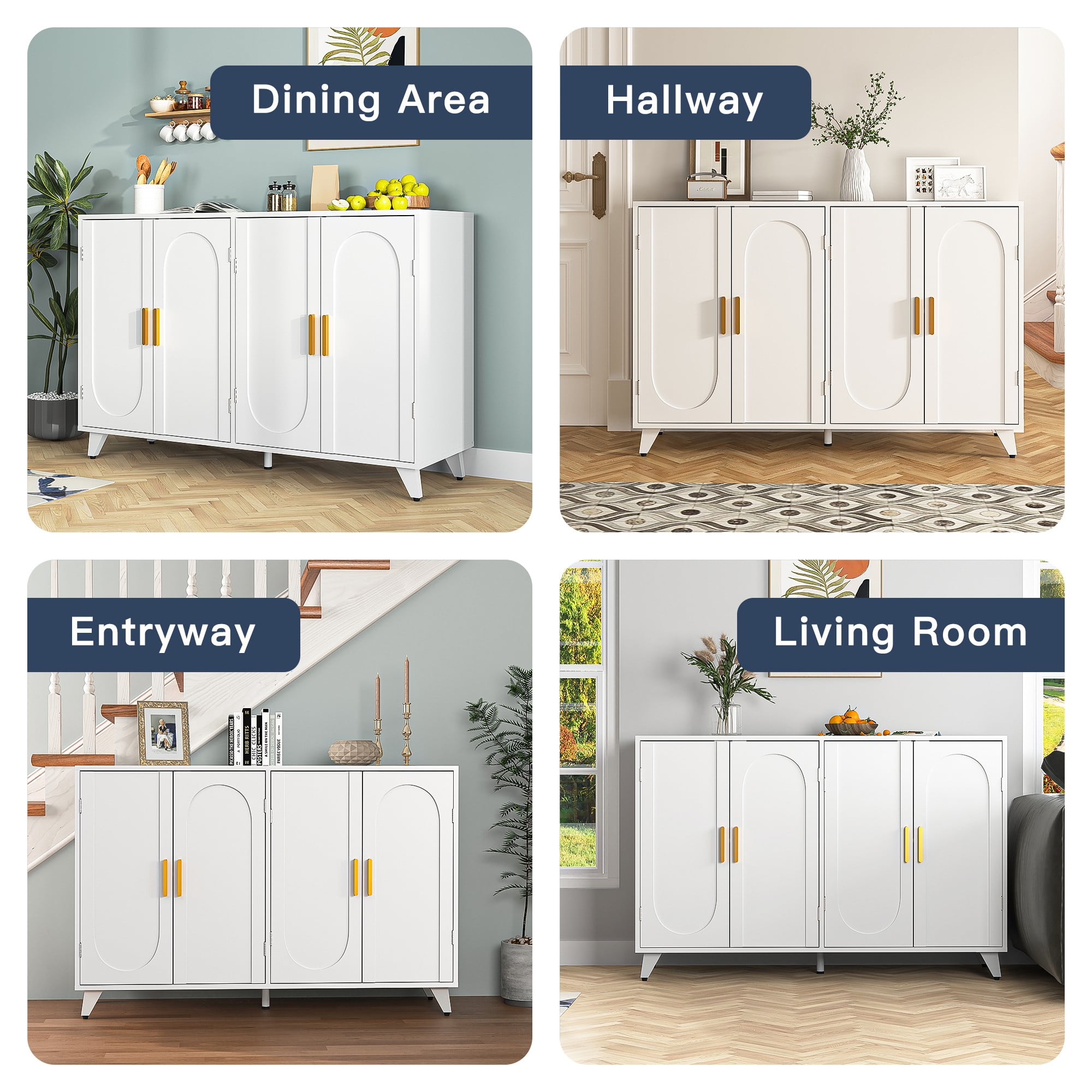 Finihen Sideboard Buffet Cabinet with 4 Doors, Removable Shelves, for Living room, Dining room, Entryway, White