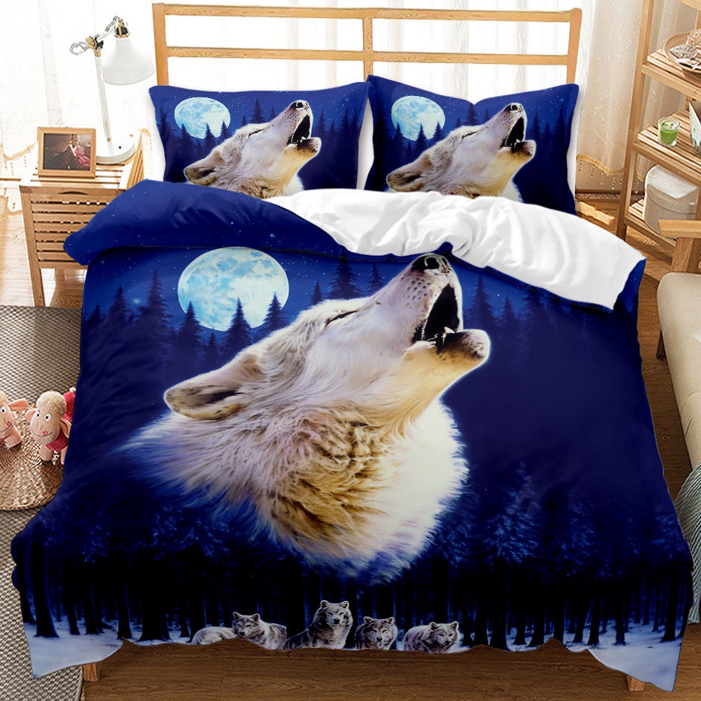 Wolf Bedding Set,Kids Wolf Bed Set Animal Wolves Duvet Cover Teen Boy Wolf Bed Set ,King (90
