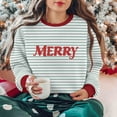 thumbnail image 2 of QTBIUQ Men and Women Christmas Vintage Striped Printed Letter Printing Round-Neck Casual Sporty Long-Sleeved Fleece Sweatshirt Tops Light Blue, 2 of 9
